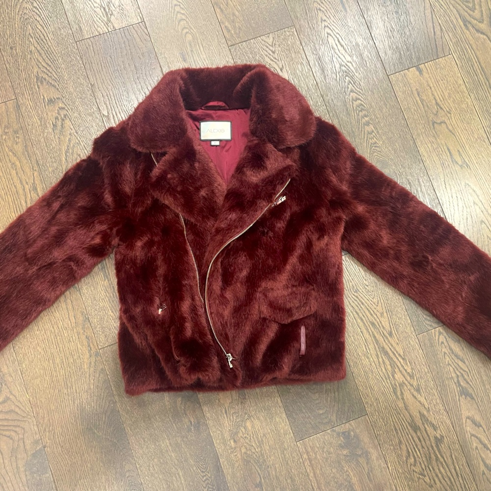 Alexis Faux Fur Moto Jacket- Burgundy